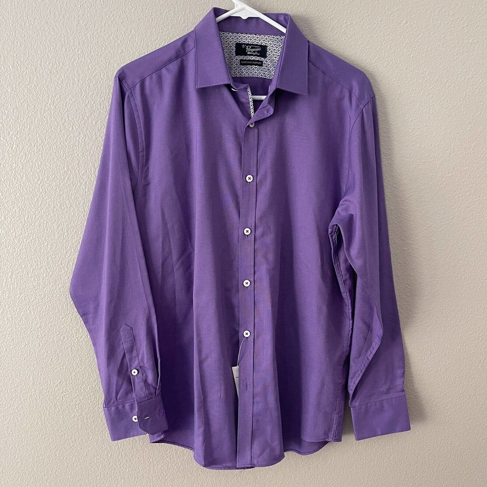 Original Penguin bright purple long sleeve button down shirt neck 15 32/33 NEW